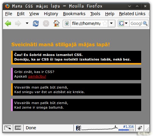 CSS klašu un identifikatoru paraugs